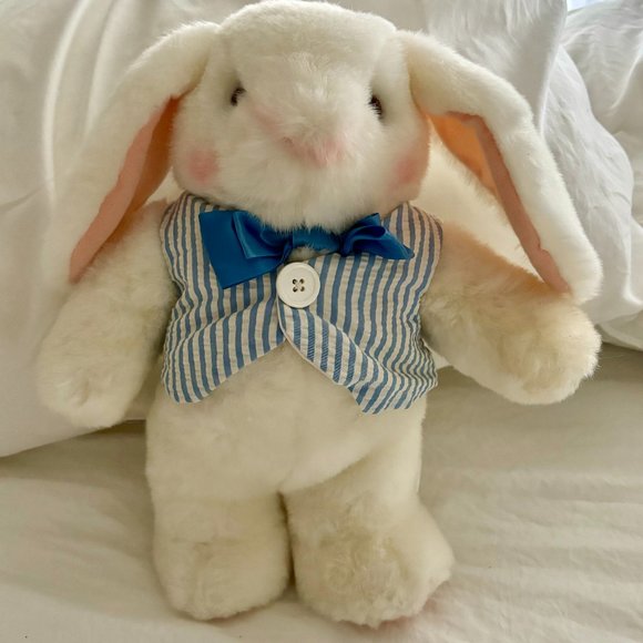 Hallmark Easter Bunny Plush Male Blue Stripe Vest Excellent Condition 13" Toy - Picture 1 of 7